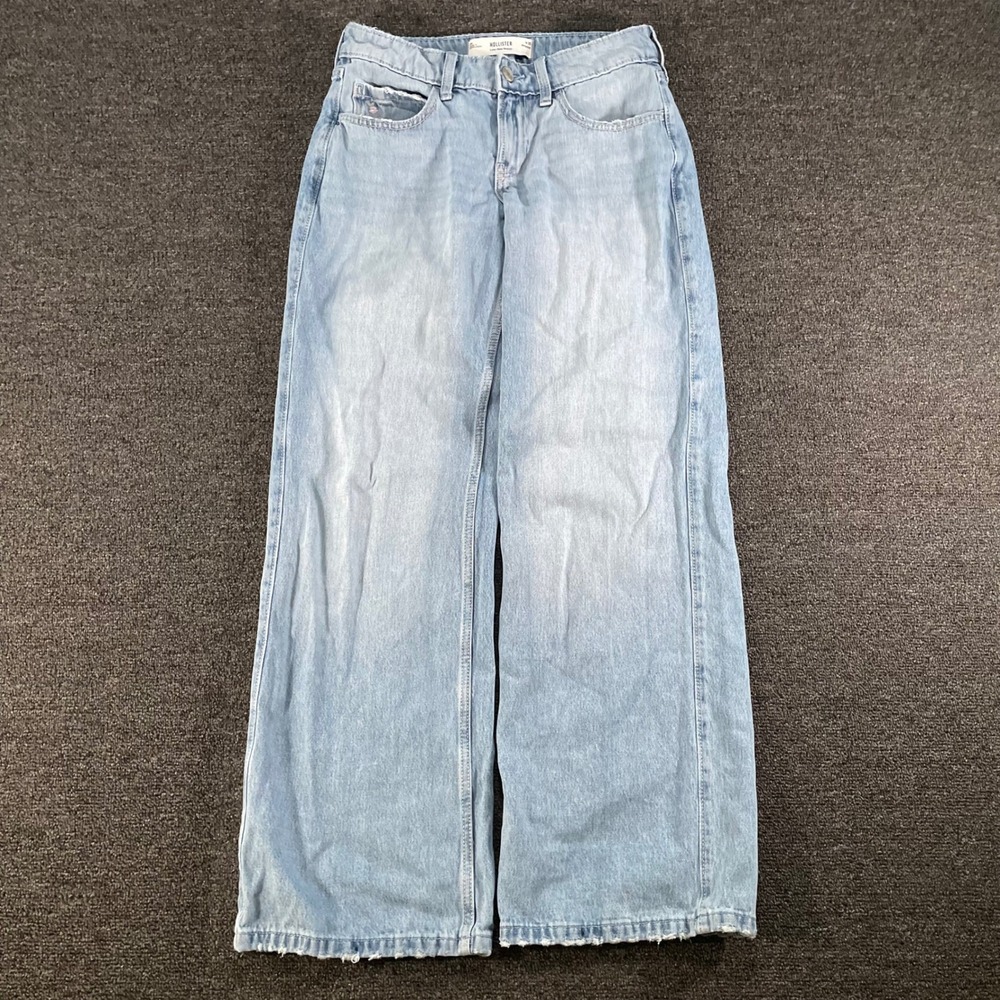 Hollister Low-Rise Baggy Jeans Womens 0R W25 Light Wash Blue Floral Wide Leg Y2K